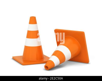 Cono di traffico arancione. illustrazione 3d isolata su sfondo bianco Foto Stock