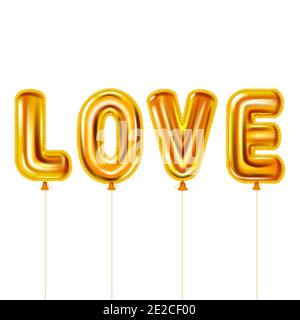 Love oro elio metallizzato palloncini lucidi testo realistico. Sfondo  volando palloncini cuore rosso forma, Happy San Valentino, festa,  decorazione Immagine e Vettoriale - Alamy