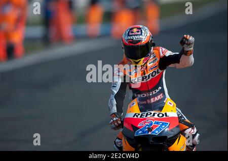 Il campione del mondo australiano Casey Stoner, pilota della Honda HRC, durante la gara del Gran Premio d'Australia a Phillip Island, Australia, il 16 ottobre 2011. Foto di Malkon/ABACAPRESS.COM Foto Stock