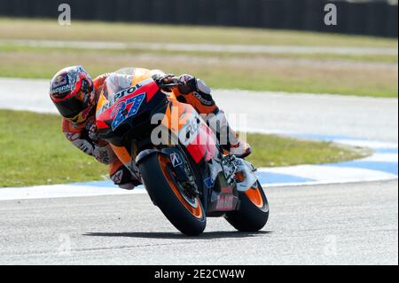 Il campione del mondo australiano Casey Stoner, pilota della Honda HRC, durante la gara del Gran Premio d'Australia a Phillip Island, Australia, il 16 ottobre 2011. Foto di Malkon/ABACAPRESS.COM Foto Stock