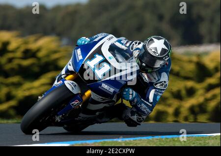 Il pilota americano della MotoGP ben Spies di Yamaha durante i test del Gran Premio d'Australia a Phillip Island, Melbourne, Australia, il 14 ottobre 2011. Foto di Malkon/ABACAPRESS.COM Foto Stock