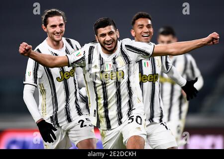 Torino, Italia. 13 gennaio 2021. TORINO, ITALIA - 13 gennaio 2021: Hamza rafia della Juventus FC festeggia dopo aver segnato un gol durante la partita di calcio Coppa Italia tra Juventus FC e Genova CFC. (Foto di Nicolò campo/Sipa USA) Credit: Sipa USA/Alamy Live News Foto Stock