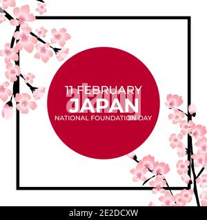 Japan Nation Foundation Day background with Saqara Flowers. 11 febbraio. Illustrazione Foto Stock