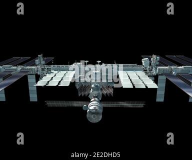 Rendering 3D della Stazione spaziale Internazionale con il percorso di isolamento incluso nel file. Foto Stock