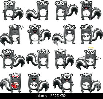 Smiley skunks raggruppati individualmente per copiare e incollare facilmente. Illustrazione Vettoriale