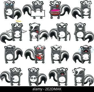 Smiley skunks raggruppati individualmente per copiare e incollare facilmente. Illustrazione Vettoriale