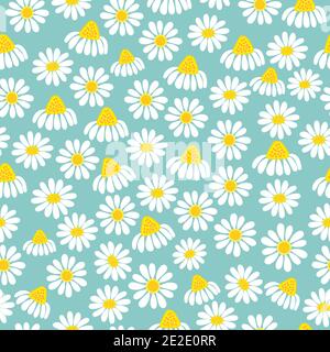 Prato comune disegnato a mano daisy fiori vettore motivo floreale senza cuciture Design per tessuti e stampa - elegante finitura floreale Illustrazione Vettoriale