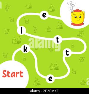 Gioco di puzzle di logica. Parole di apprendimento per i bambini. Trovare il nome nascosto. Foglio di lavoro per lo sviluppo dell'istruzione. Pagina delle attività per lo studio dell'inglese. Vettore isolato ill Illustrazione Vettoriale