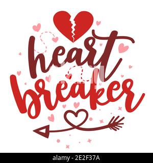 Little Heart Breaker - frase di calligraphy per San Valentino. Lettere disegnate a mano per biglietti d'auguri, inviti. Buono per abiti romantici Illustrazione Vettoriale