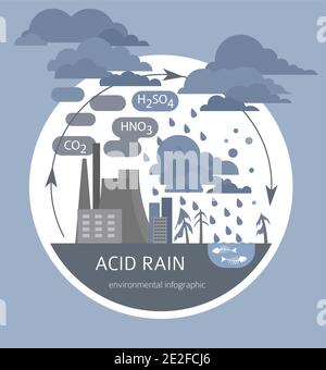 Problemi ambientali globali. Infografica sulla pioggia acida. Illustrazione vettoriale Illustrazione Vettoriale