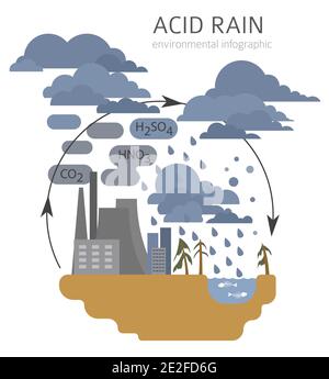 Problemi ambientali globali. Infografica sulla pioggia acida. Illustrazione vettoriale Illustrazione Vettoriale