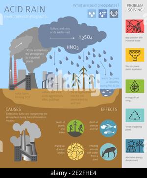 Problemi ambientali globali. Infografica sulla pioggia acida. Illustrazione vettoriale Illustrazione Vettoriale