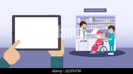 Schermo vuoto compresse con cancro farmacia disegno piatto vettore illustrazione Illustrazione Vettoriale