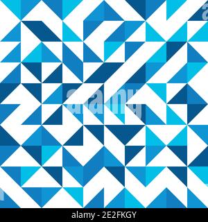 Mosaico astratto di triangoli retti. Triangoli blu destro sparsi su sfondo bianco. Modello vettoriale senza giunture astratto. Moderna carta decorativa da imballaggio. Illustrazione Vettoriale