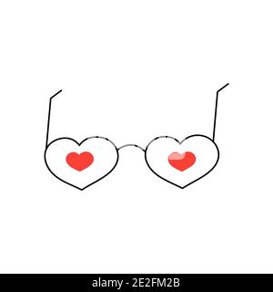 Bicchieri a forma di cuore con cuori all'interno. Sentimento d'amore, giorno di San Valentino. Il 14 febbraio. Vettore isolato illustrazione doodle disegnata a mano Illustrazione Vettoriale