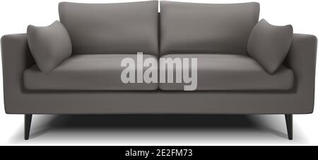 divano vettoriale grigio realistico, divano su sfondo bianco. Isolato. Illustrazione Vettoriale