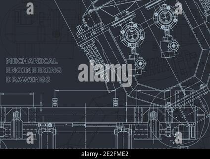 Identità aziendale. Industria della costruzione di macchine. Disegni strumentali. Blueprint, diagramma, piano, schizzo Illustrazione Vettoriale