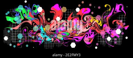 Graffity con schema multicolore lucido astratto immagine vettoriale a più livelli eps10 isolata su sfondo nero. Illustrazione Vettoriale
