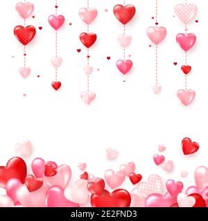 Ghirlande colorate verticali. San Valentino sfondo romantico. Illustrazione vettoriale isolata in bianco Illustrazione Vettoriale