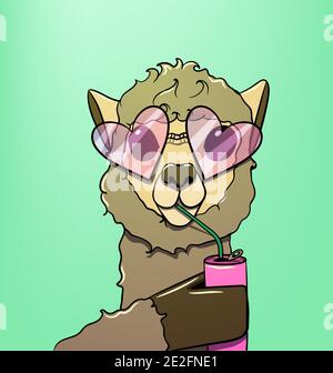 Cartone animato lama sorseggiando una bevanda da una paglia Illustrazione Vettoriale