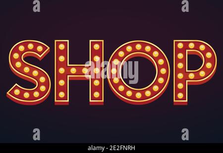 Negozio banner alfabeto segno marquee lampadina vintage Illustrazione Vettoriale