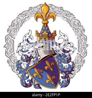 Cappotto di armi. Eraldry cavaliere medievale e ornamento cavaliere medievale Illustrazione Vettoriale