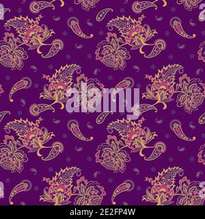 Modello senza giunture vettoriale Paisley. Fiore fantastico, foglie. Pittura di stile batik. Sfondo vintage Illustrazione Vettoriale