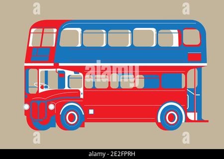 Vettore grafico dell'autobus vintage londinese a due piani Illustrazione Vettoriale