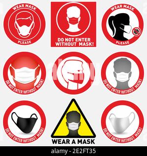 Insieme di elementi infografici. Cosa fare e cosa non fare quando si indossa una maschera facciale. Divertente ragazzo cartoon indossa una maschera impropriamente. Illustrazione vettoriale Illustrazione Vettoriale