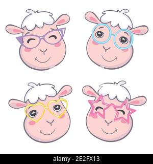 Cute faccia di pecora. Icona piatta. Illustrazione vettoriale Illustrazione Vettoriale