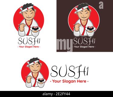Disegno vettoriale del modello del logo del sushi per la vostra azienda o società Illustrazione Vettoriale