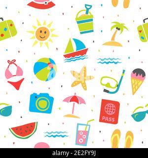 Summer Seamless pattern Summer vettoriale sfondo in stile piatto Illustrazione Vettoriale