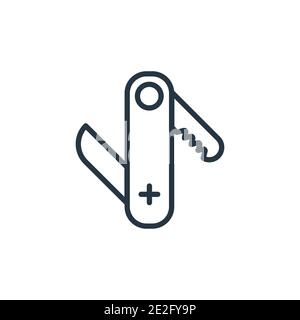 Icona svizzera coltello esercito vettore contorno. Sottile linea nera coltello esercito svizzero icona, vettore piatto semplice elemento illustrazione da modificabile concetto esercito isolat Illustrazione Vettoriale