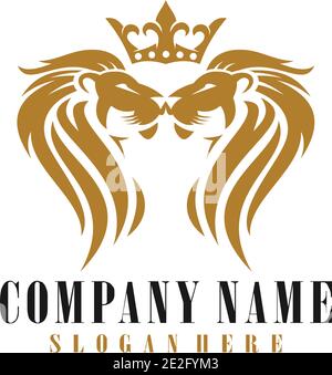 twin leone king lettera astratta M logo icona vettore oro design a colori Illustrazione Vettoriale