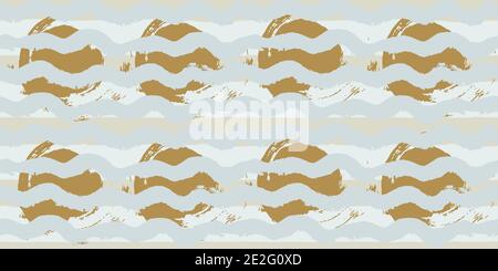 Ripetizione senza giunture. Forme d'onda orizzontali. Disegno vettoriale astratto a mano con strisce di vernici acriliche e pennelli. Texture geometrica, sfondo, tessuto, w Illustrazione Vettoriale