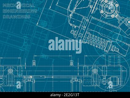 Sistemi di progettazione assistita da computer. Illustrazioni tecniche, sfondo. Meccanico. Stile aziendale Illustrazione Vettoriale