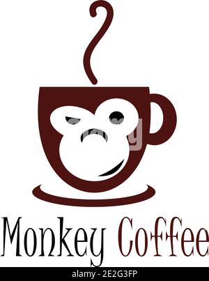 caffè tazza astratta monkey logo icona vettore concetto di design Illustrazione Vettoriale