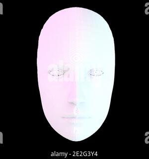 Ai faccia fatta di blocchi che guardano fuori con il tracciato di ritaglio. Rendering 3D Foto Stock