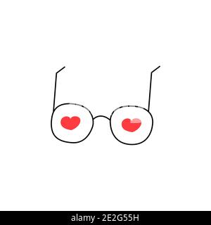 Bicchieri rotondi con cuori all'interno. Sentimento d'amore, giorno di San Valentino. Il 14 febbraio. Vettore isolato illustrazione doodle disegnata a mano Illustrazione Vettoriale