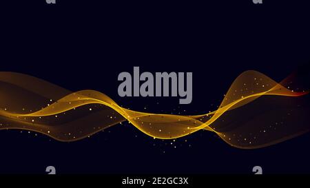 Design astratto delle strisce d'oro. Linee in movimento dorate lucide con effetto glitter su sfondo scuro Illustrazione Vettoriale