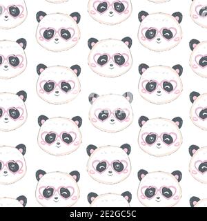 Motivo senza cuciture con le graziose teste di panda disegnate a mano. Animale tiling sfondo. Illustrazione Vettoriale