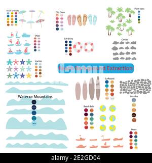 Estazione di sfondo della spiaggia con vettore di illustrazione del codice colore HTML. È possibile combinare e modificare tutti gli elementi. Illustrazione Vettoriale