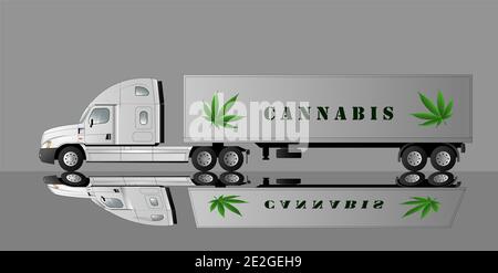 Auto americana per il trasporto del raccolto di cannabis. Immagine piatta vettoriale. Illustrazione Vettoriale