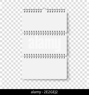 Calendario carta da parati con spirale in ferro. Impostazione pagina calendario vuota. Immagine vettoriale realistica isolata Illustrazione Vettoriale