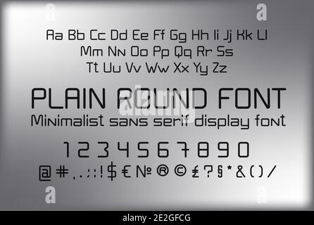 Carattere lineare, caratteri maiuscoli e minuscoli, caratteri serif, numeri e simboli, lettere stencil minimaliste e morbide per segni e pubblicità Illustrazione Vettoriale