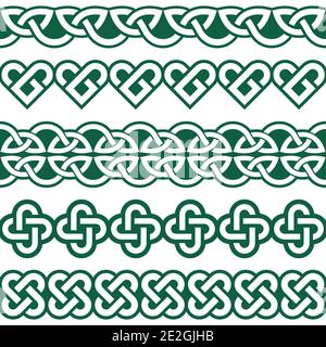 Irish Celtic vettore senza giunture vettore intrecciato verde motivi, bordo e design cornice, perfetto per biglietti di auguri, San Patrizio's Day celebrati Illustrazione Vettoriale