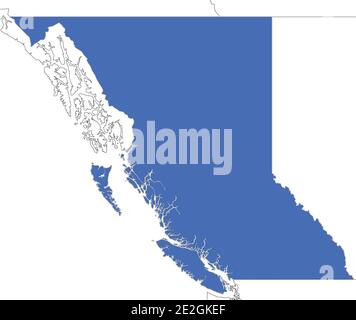 Semplice mappa della Columbia Britannica, provincia del Canada con contorni di regioni vicine come Yukon, territori del Nord-Ovest e Alberta. Illustrazione Vettoriale