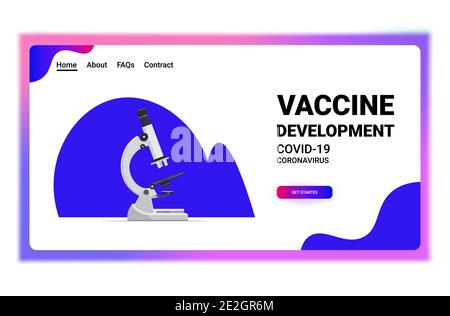 strumento di ingrandimento moderno microscopio icona vaccinazione immunizzazione anti coronavirus malattia concetto di sviluppo del vaccino illustrazione vettoriale orizzontale dello spazio di copia Illustrazione Vettoriale