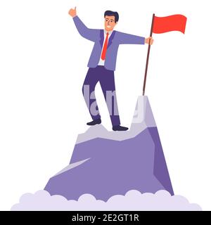 Successo leader.Achieving successo. Scheve il traguardo cima della montagna. Illustrazione Vettoriale