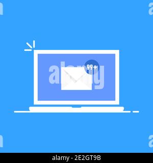 portatile bianco con messaggi e-mail non letti Illustrazione Vettoriale